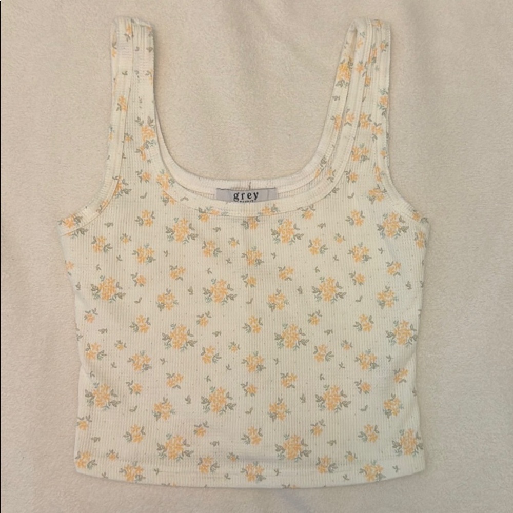 Floral Cropped Tank Top Grey Bandit Size Medium
